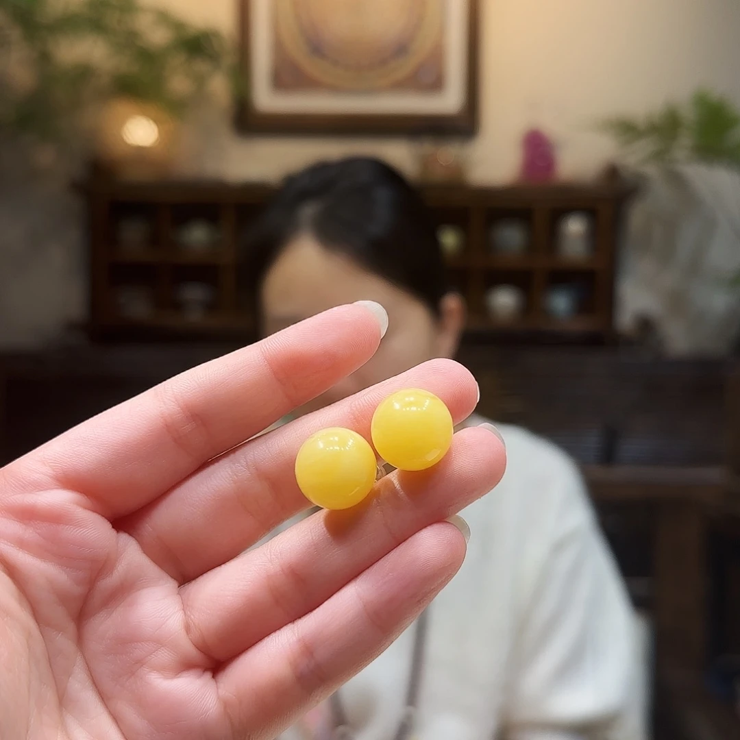 蜜蜡未镶嵌耳饰14mm