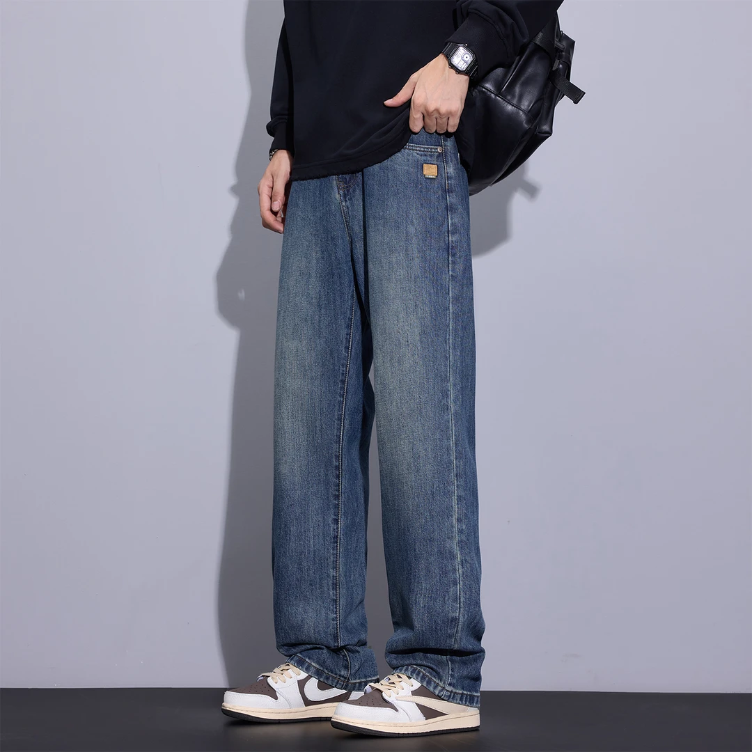 Kuvine2025新款秋季高街潮牌cleanfit宽松直筒百搭水洗牛仔裤男士