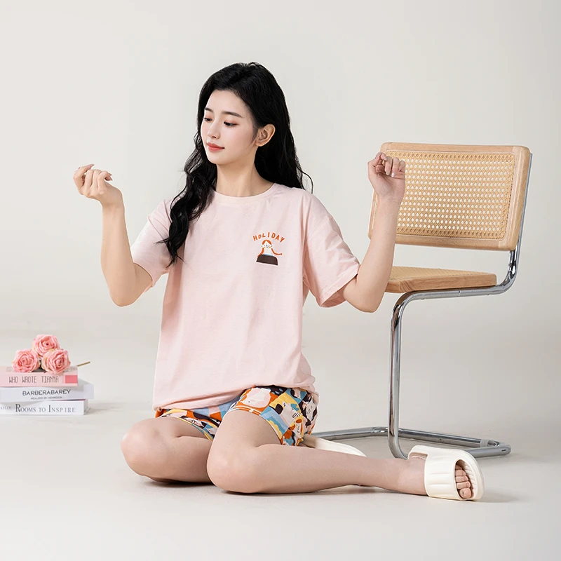 睡衣女夏天短袖短裤夏季休闲宽松加大码可外穿女士家居服套装