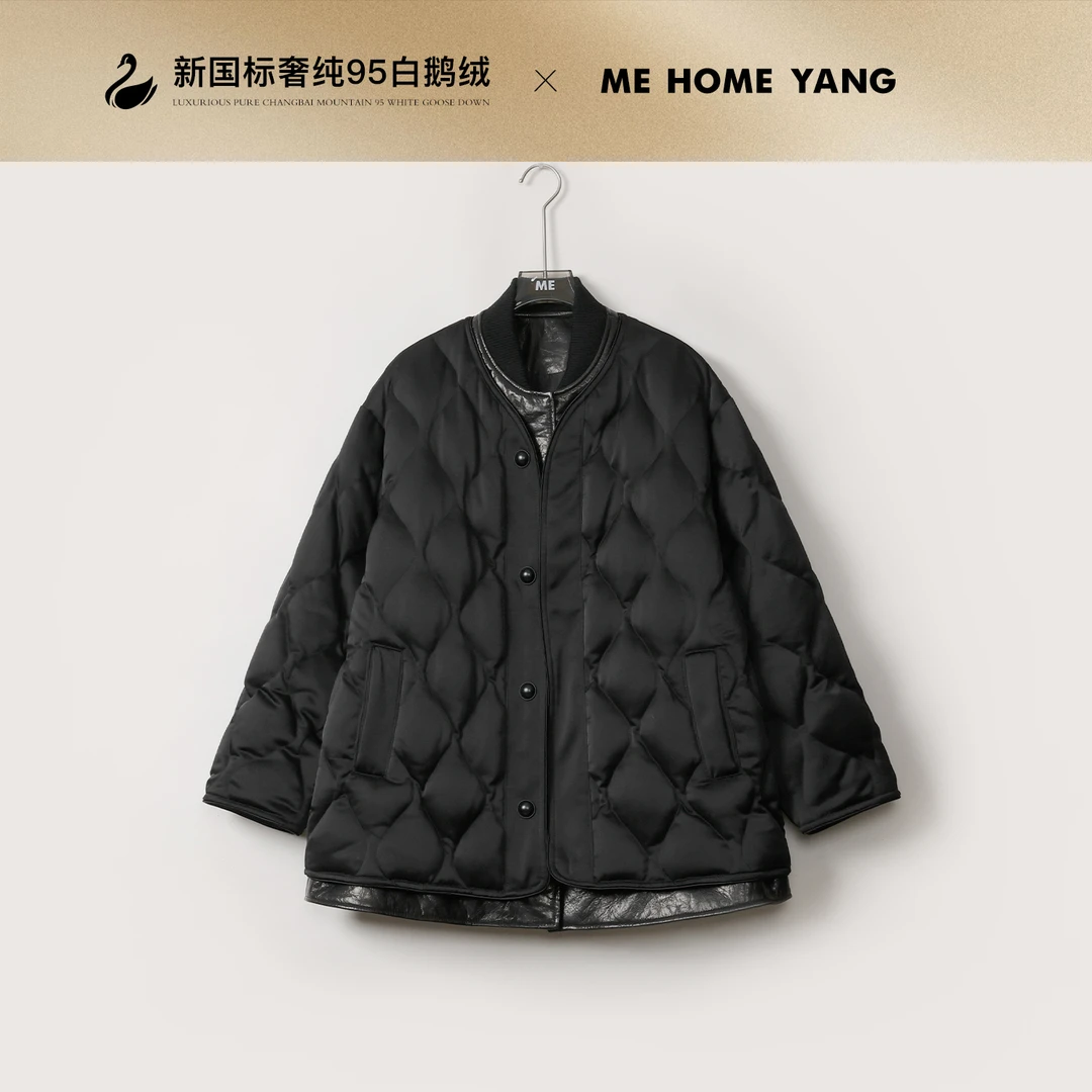 ME【摔纹羊皮假两件鹅绒服】95白鹅绒缎面保暖一手长羽绒服MEQA4476