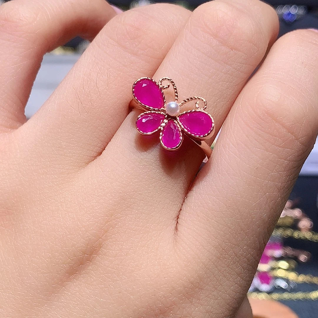 戒指红宝石银S925镶嵌