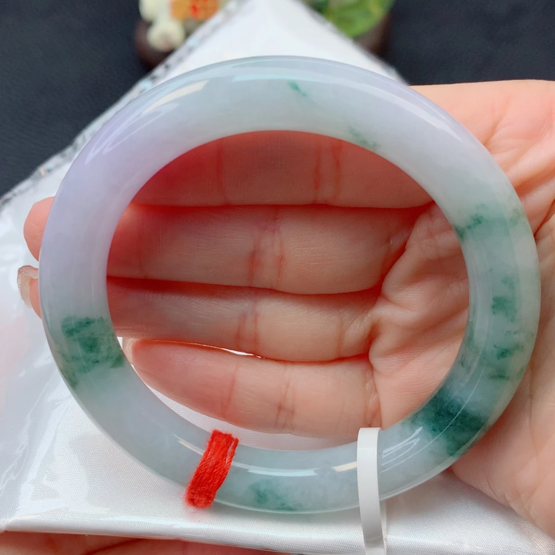 翡翠未镶嵌手镯55-56细糯冰莫奈花园飘花