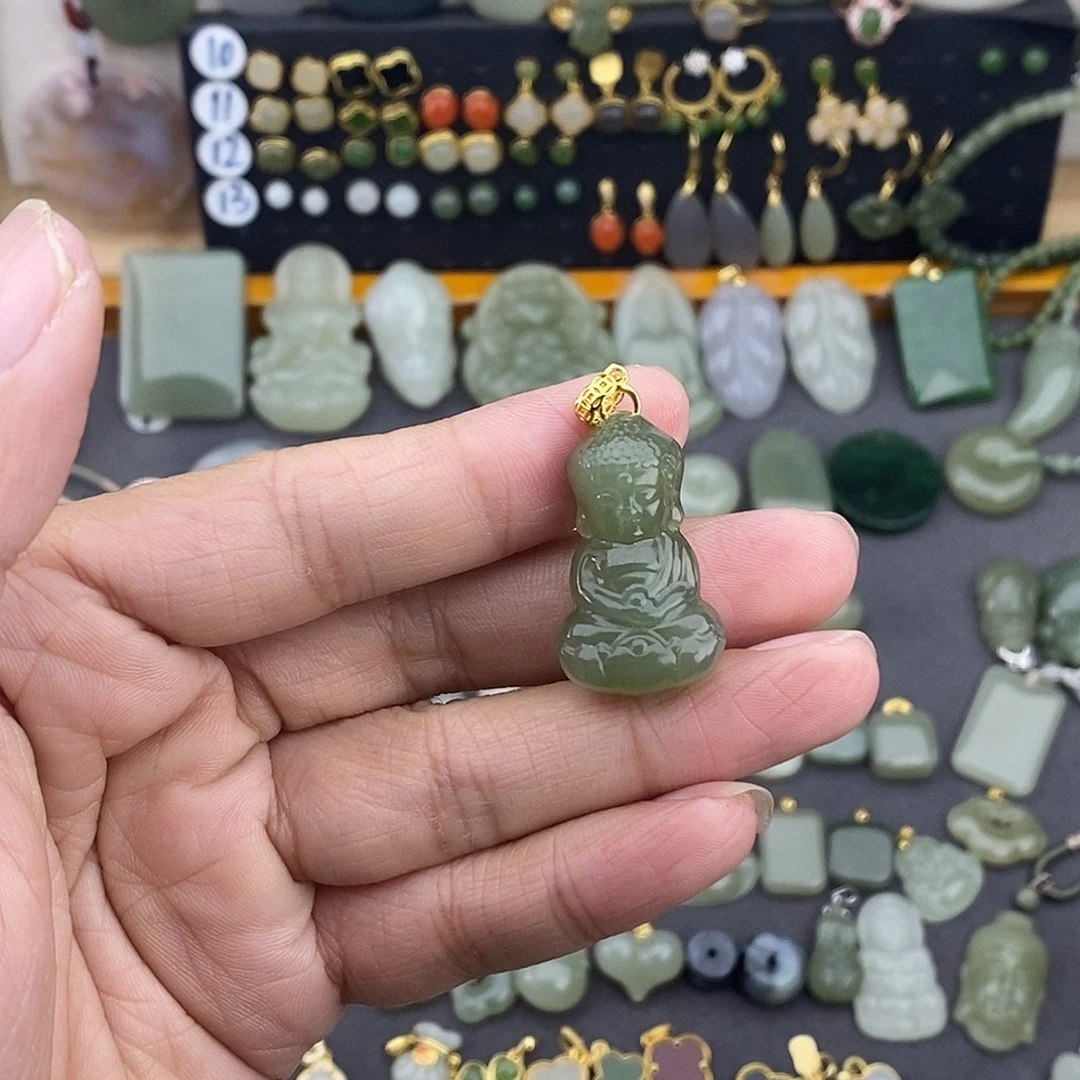 和田玉银S925镶嵌吊坠(不含链)
