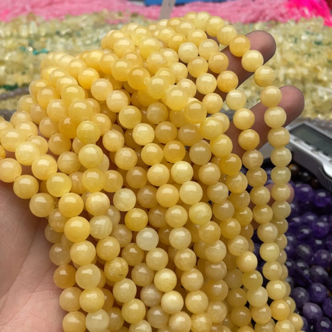 玛瑙/玉髓珠宝半成品未镶嵌三条装卡8mm缅黄玉圆珠