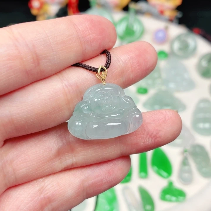 颈饰18K金镶嵌翡翠缅甸天然A货翡翠