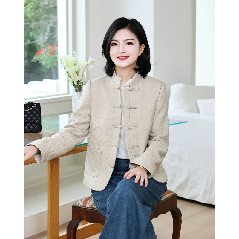 阿楠anan 儒雅随行 新中式立领国风夹薄棉提花盘扣新款外套女春