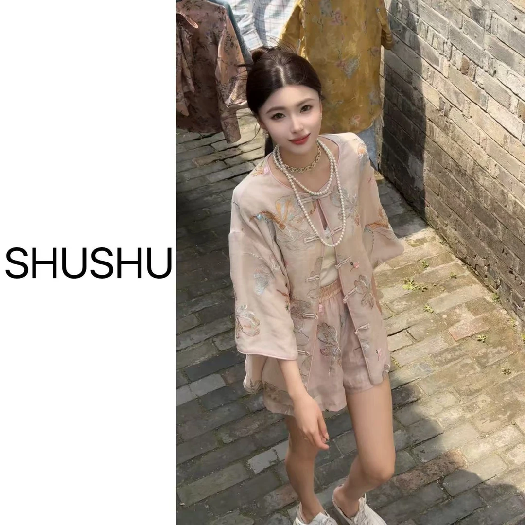 现货【染指年华】新中式夏季网红时尚日常休闲上衣短裤套装