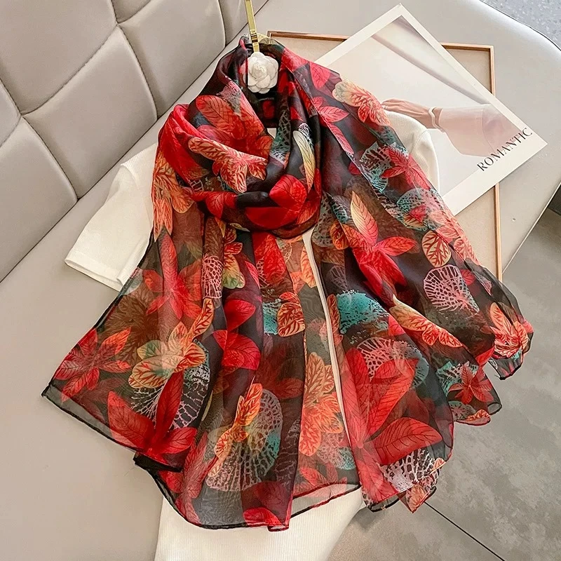 【香山枫叶】优柔纱国风时尚气质百搭披肩丝巾130*180（247-A）