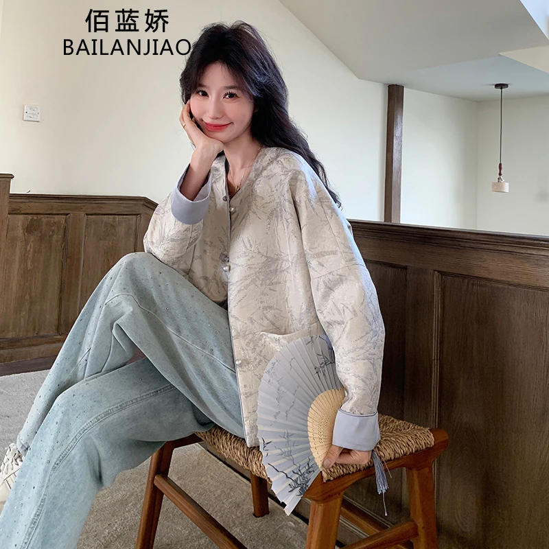 新中式复古国风提花刺绣盘扣外套女2025春季新款气质宽松开衫上衣