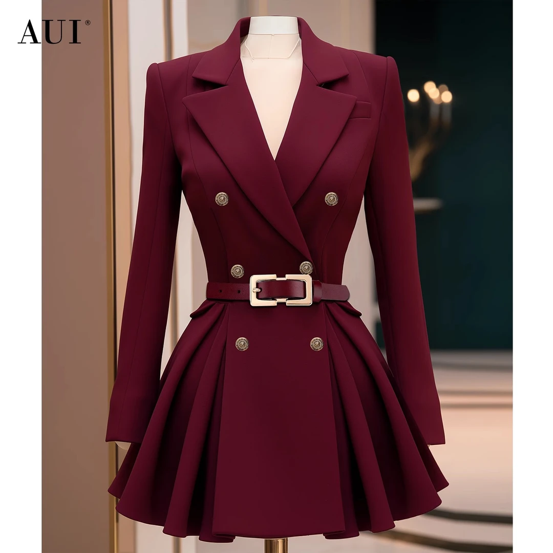 【媛媛女王专享】AUI安哥拉红气质西装外套收腰西服裙-24W045641