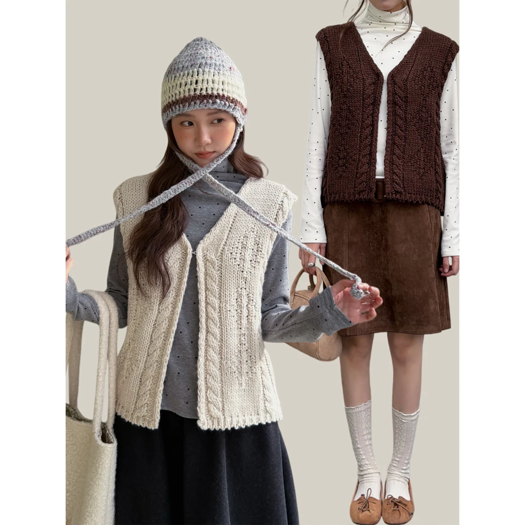 有风yfeeling简约粗线针织马甲背心女装冬季设计感可叠穿上衣小衫