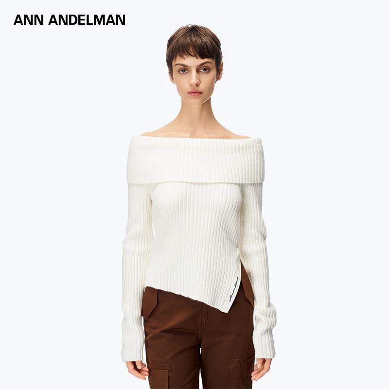 ANN ANDELMAN 25秋冬 新款时尚修身长袖套头翻领一字肩毛衣