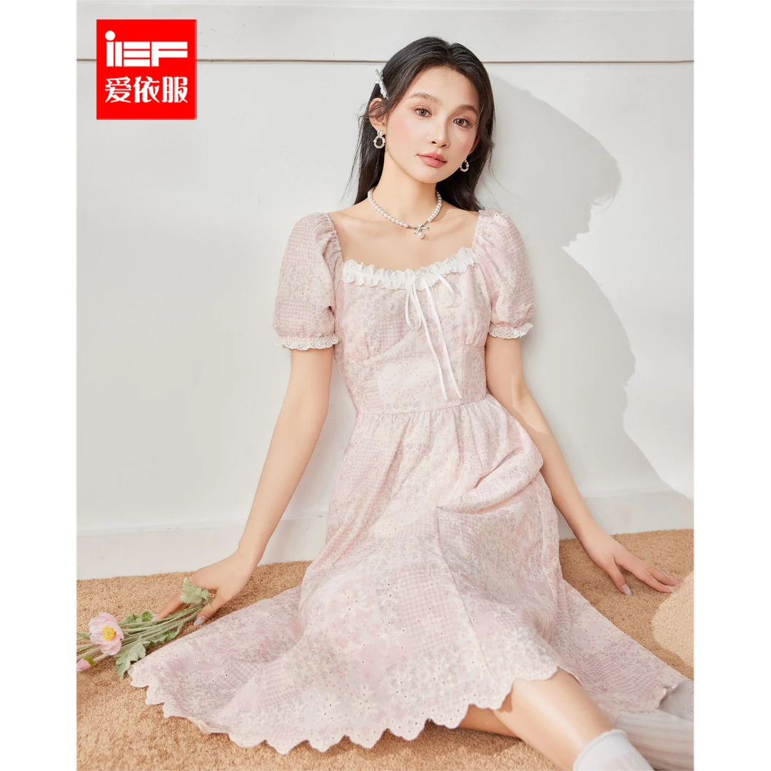 IEF/爱依服2025夏季新款碎花度假风纯欲慵懒风女装连衣裙流光风