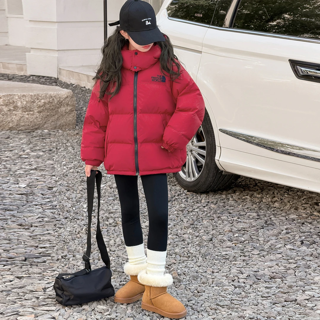 【嘻嘻柚】女童冬季刺绣加厚连帽棉衣2025新款中大童加厚棉服外套从