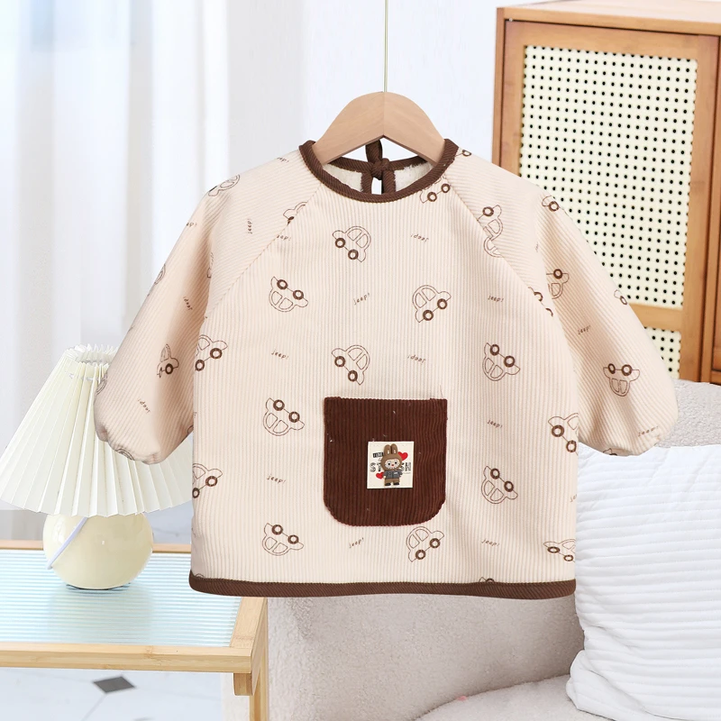 外套洋气条绒加厚宝宝保暖罩衣护衣长袖围兜秋冬宝宝罩衣儿童外穿