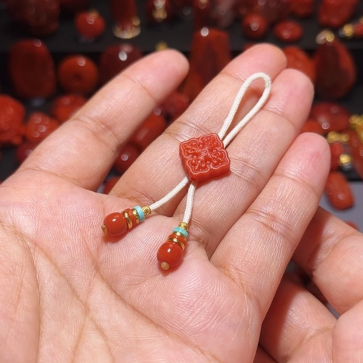 南红玛瑙未镶嵌配饰弟子珠6+金杆杵背云