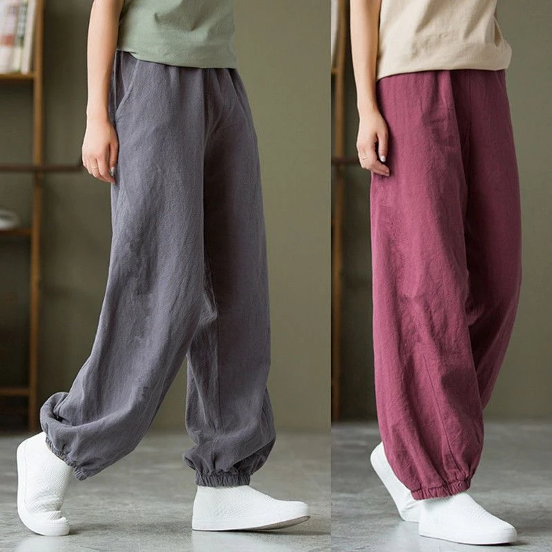 【现货+运费险】防蚊长裤棉麻灯笼裤子女士文艺复古宽松休闲裤K235