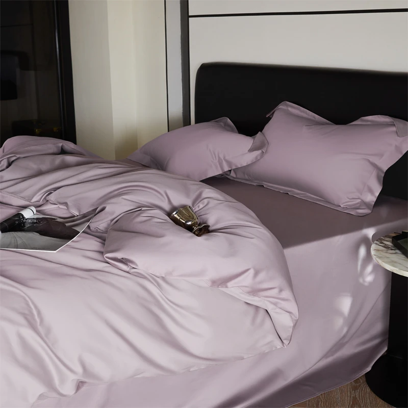 轻奢贡缎棉纯色简约床笠床品单件被套床笠枕套
