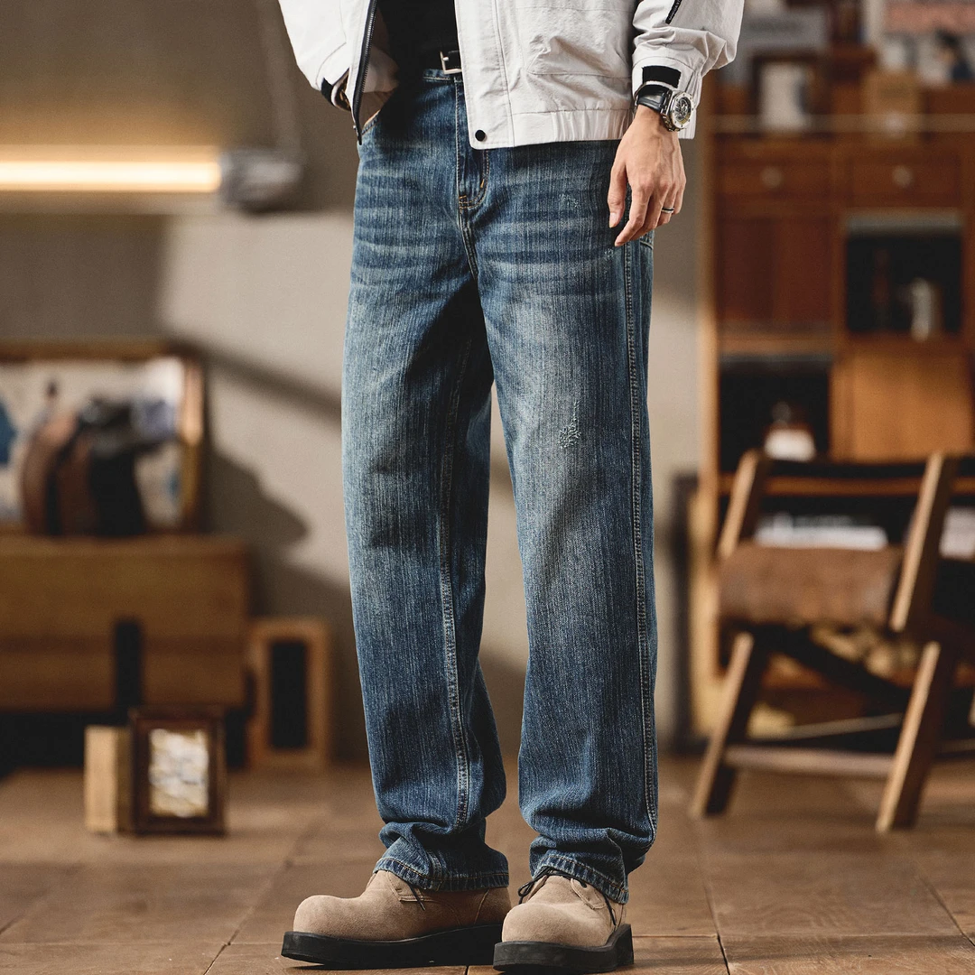 2025春秋季新款宽松直筒牛仔裤男士美式高端复古水洗休闲长裤子潮