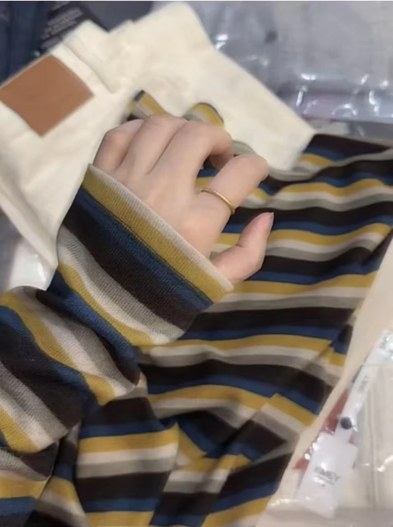 七言家新品！#琥珀油画黄条纹磨毛长袖
