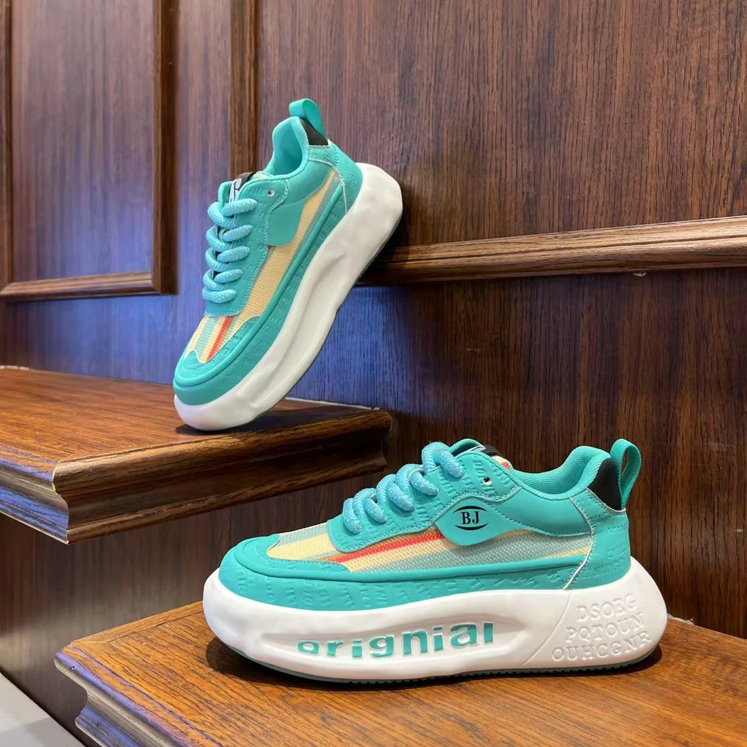 男鞋2025春夏季网面拼接个性厚底潮鞋百搭增高透气时尚男生休闲鞋