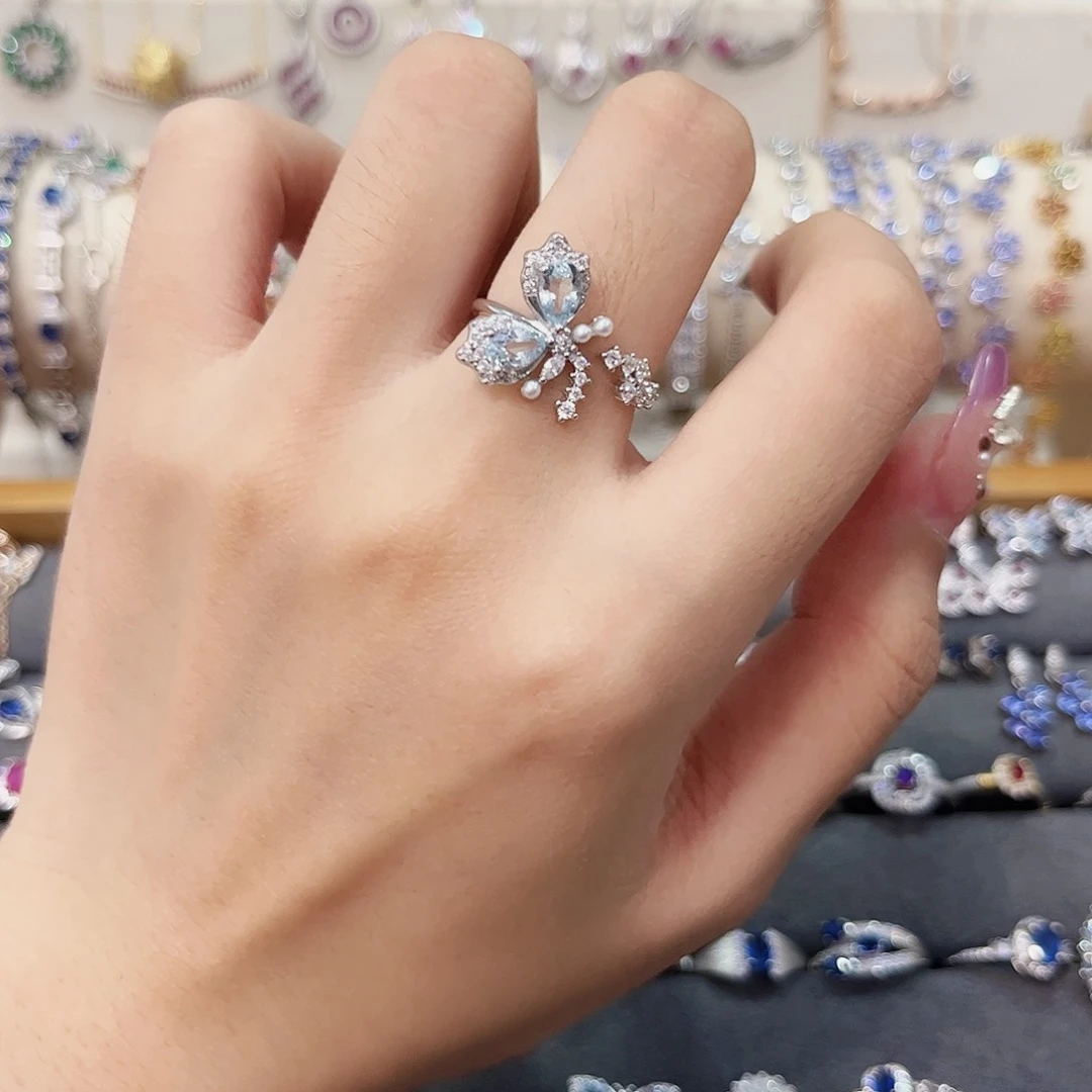 海蓝宝石戒圈银S925镶嵌