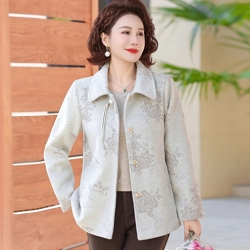 中年妈妈春装新中式毛呢外套中老年女装高贵夫人时尚洋气呢子上衣