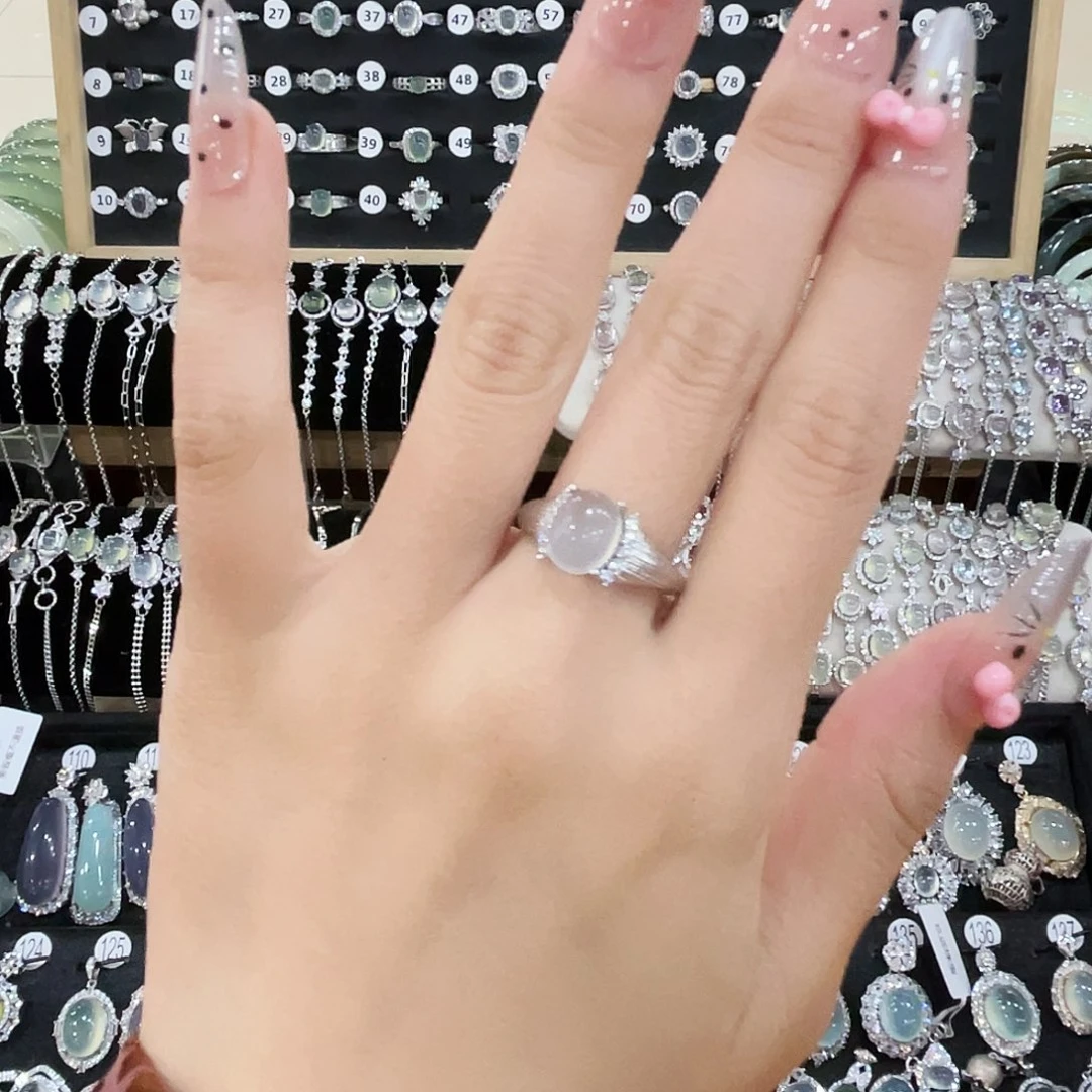 气***昂蛇纹石玉银S925镶嵌戒指