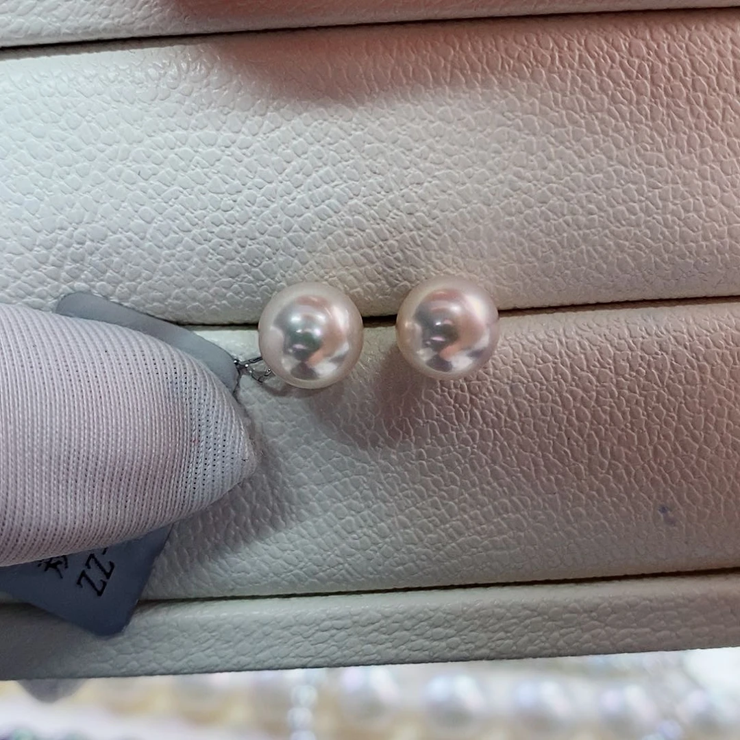 18K金镶嵌耳饰海水珍珠7.5-8