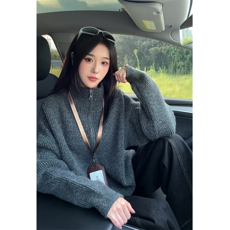 立领开衫毛衣男款秋季潮牌休闲针织衫美式复古高级感修身夹克外套