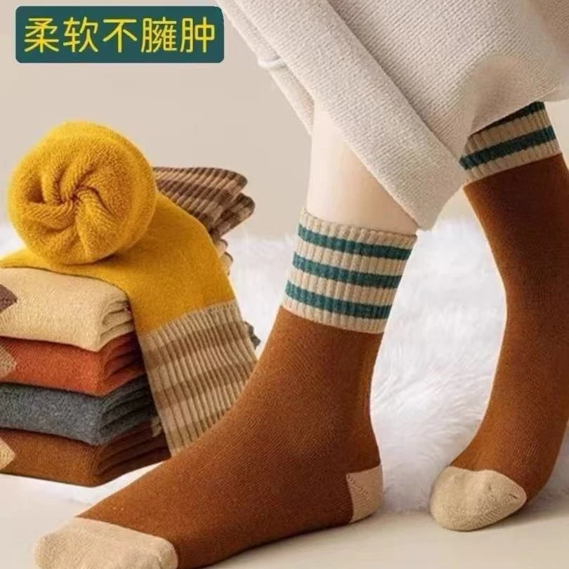 厚袜子女冬季毛圈袜中筒袜加绒保暖居家秋冬款加厚毛巾袜长筒女袜