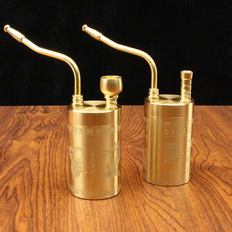 纯黄铜龙凤水烟壶四用水过滤黄铜水烟袋四用型男士家居摆件