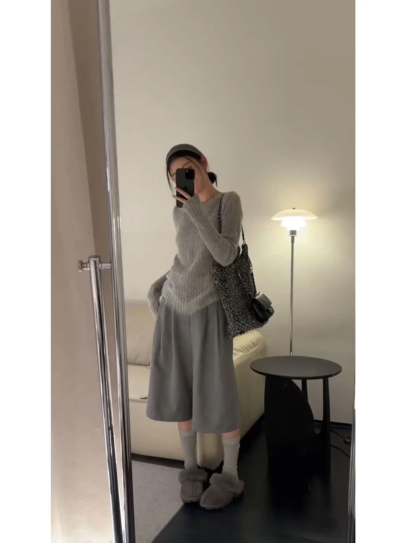 秋季穿搭减龄一整套女装2025氛围感休闲百搭针织衫高腰阔腿裤套装