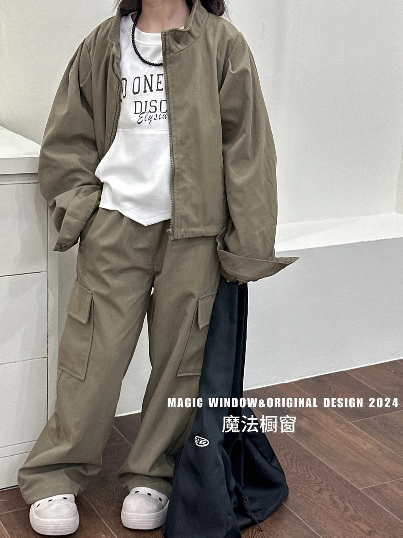 风衣套装春秋款童女大童时尚休闲宽松套装62116童装韩版儿童纯色