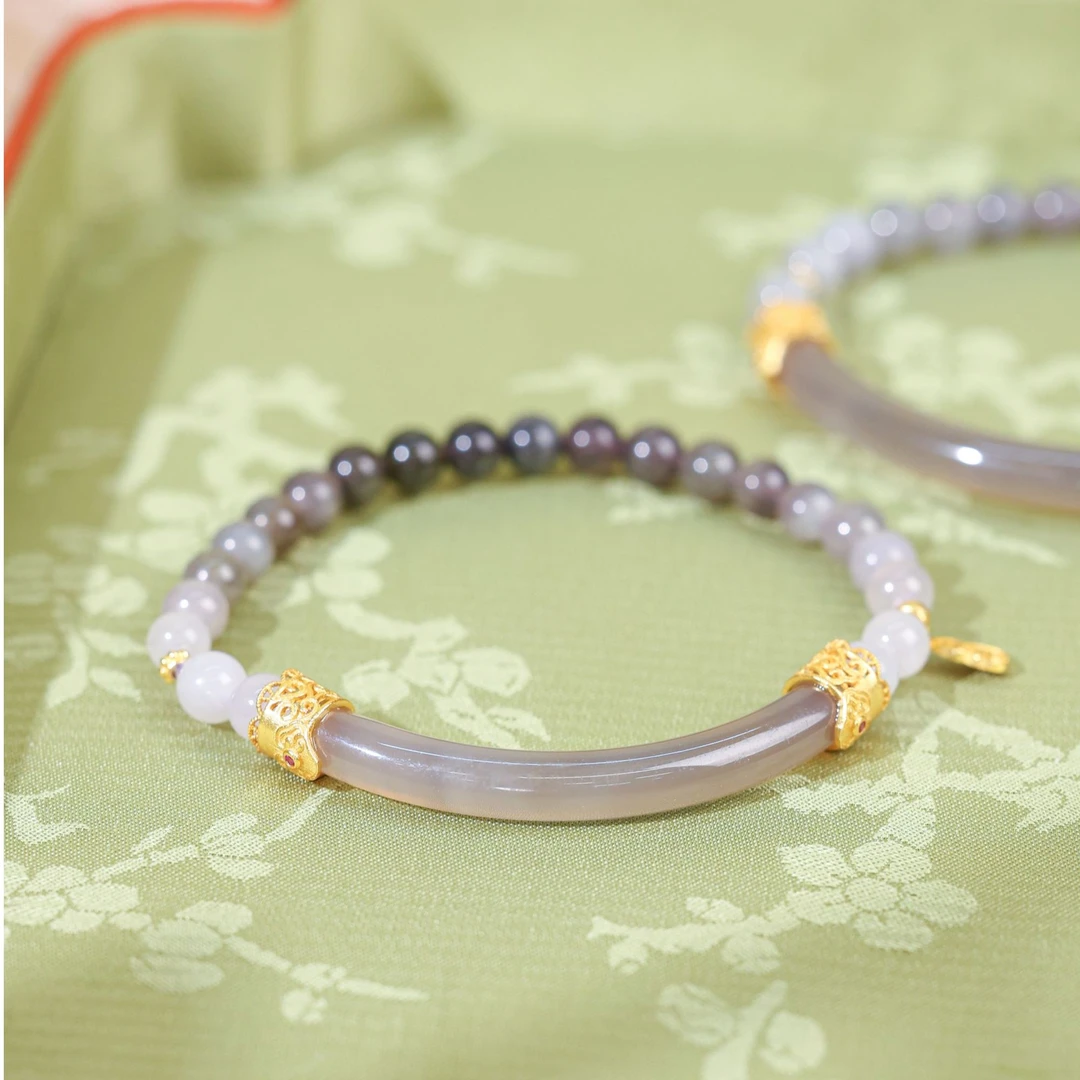 天然烟紫和田玉渐变手串单圈适合多样搭配