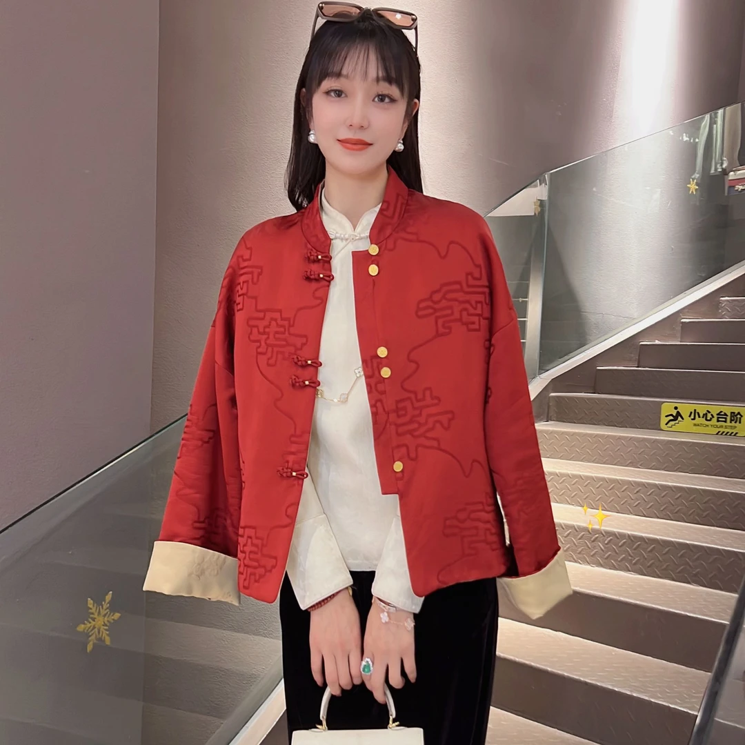 《ELFBOX》《鸿运》新中式红色拜年服气质显瘦高级夹棉加厚外套2683