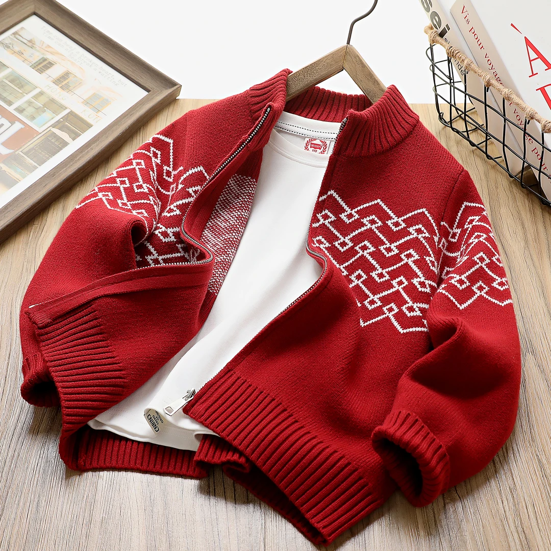 秋冬季儿童菱形格中大童立领毛衣开衫 839