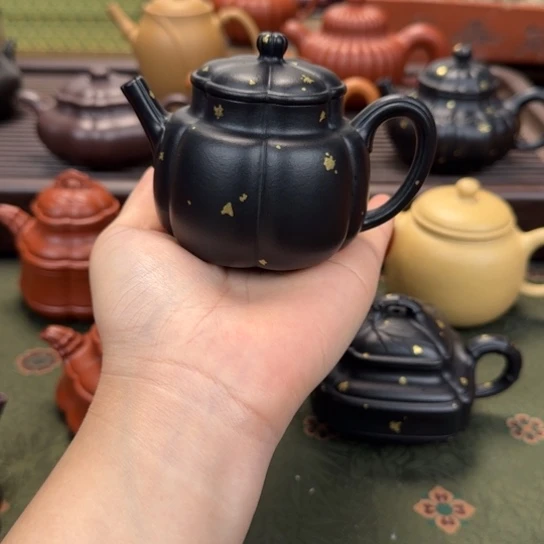 紫砂茶壶繁花焐灰洒金