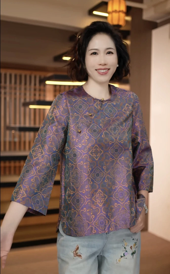【深圳罗依】原创真丝衬衫女桑蚕丝蜀锦花罗新中式圆领长袖气质上衣