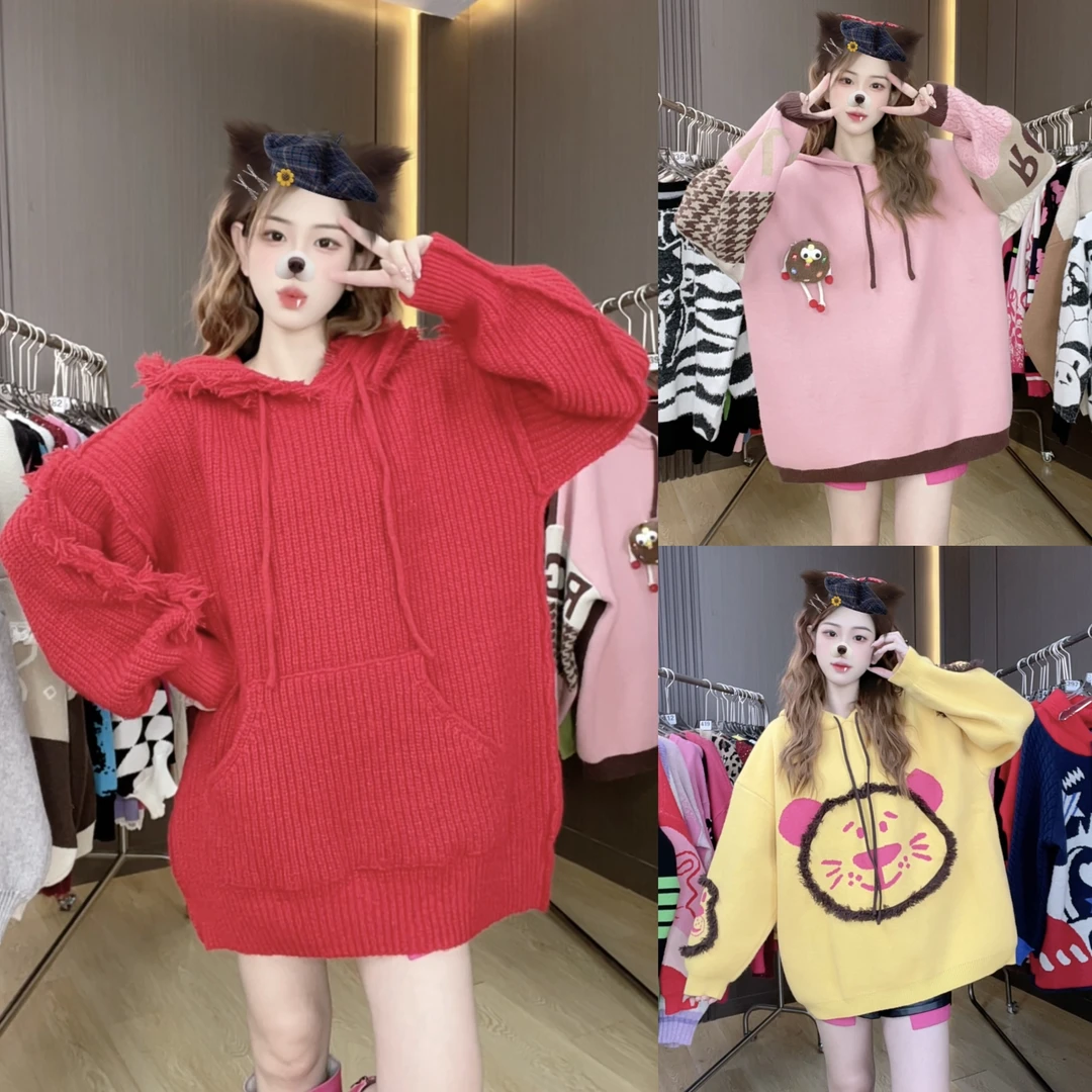 冬季宽松慵懒风设计感软糯上衣盖PP版休闲中长款针织长袖针织毛衣