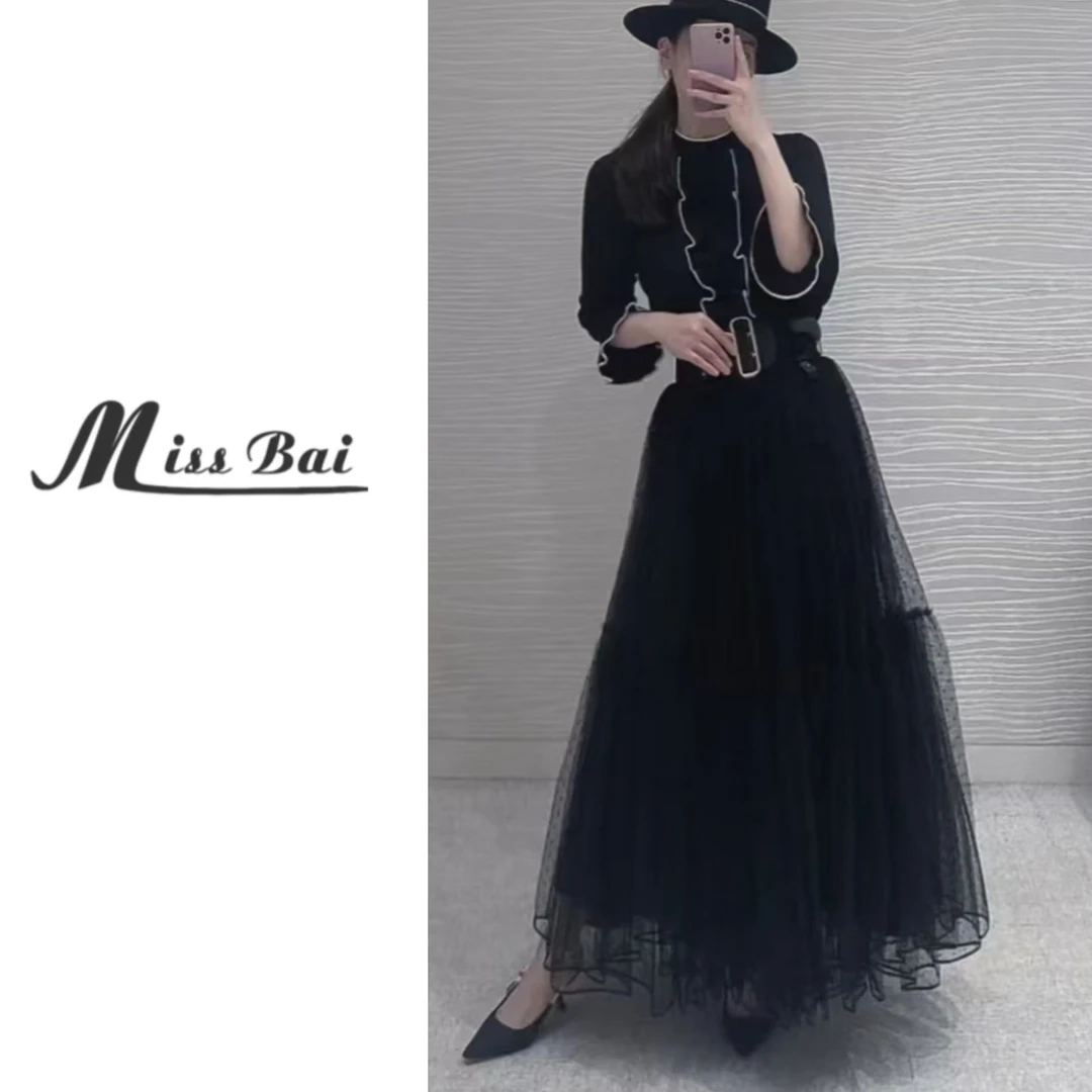 【白姐严选】—【法式公主】002-法式浪漫黑白波点网纱裙两件可拆卸