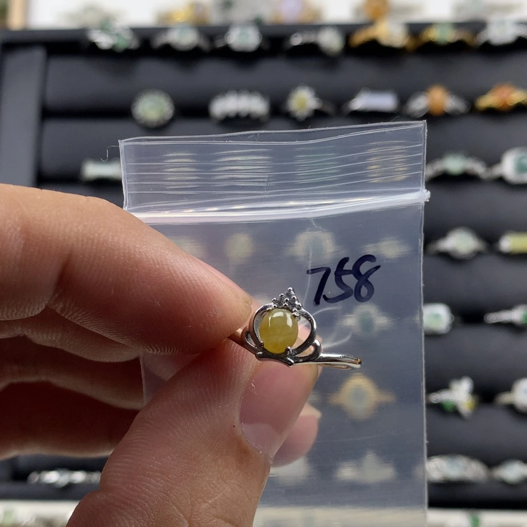 翡翠银S925镀金镶嵌戒指758