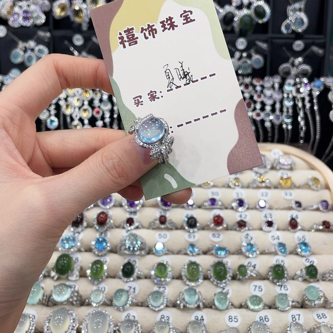 夏***_戒圈海蓝宝石银S925镶嵌戒指