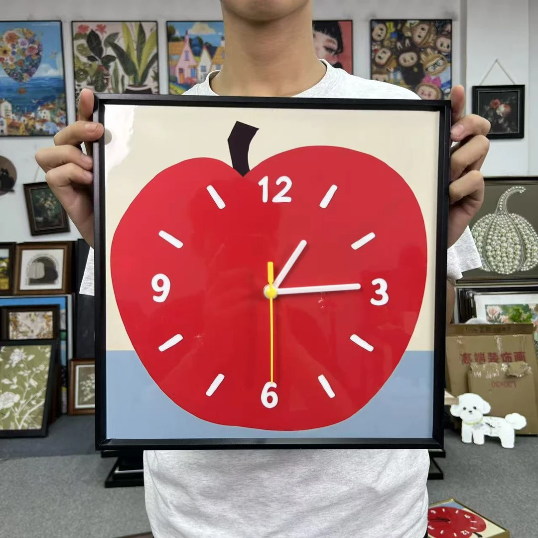 BB现代清新苹果钟表沙发背景墙书房卧室床头挂画