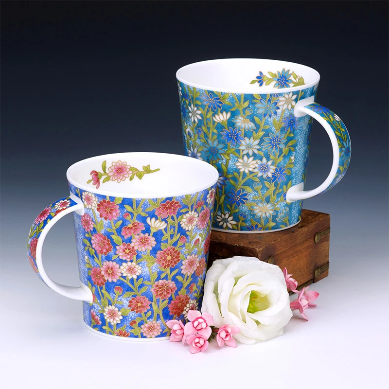 英国丹侬骨瓷杯繁花系列马克杯家用咖啡杯水杯创意清新礼盒320ML