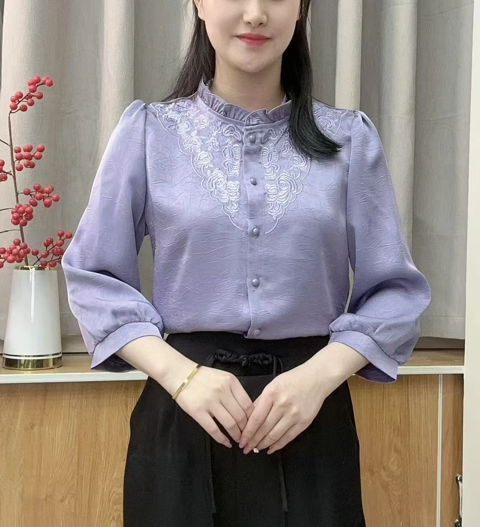 2025夏季圆领精致文雅衬衫减龄百搭温婉洋气显白气质国风