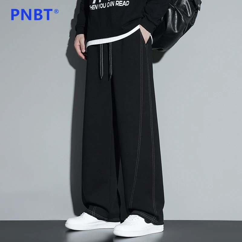 PNBT棉空气层工艺弯刀裤型牛仔风休闲裤子男款宽松垂感阔腿卫裤