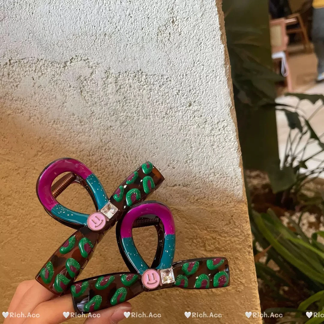 【实拍】出口韩国品质正版早春绿色滴油笑脸闪钻发抓气质绝美抓夹