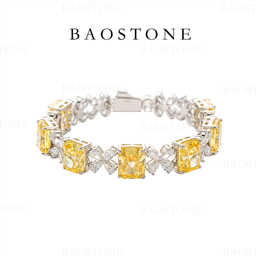 BAOSTONE 925银合成锆石手链 【艳彩夺目】 璐黄色奢华轻奢满钻S88