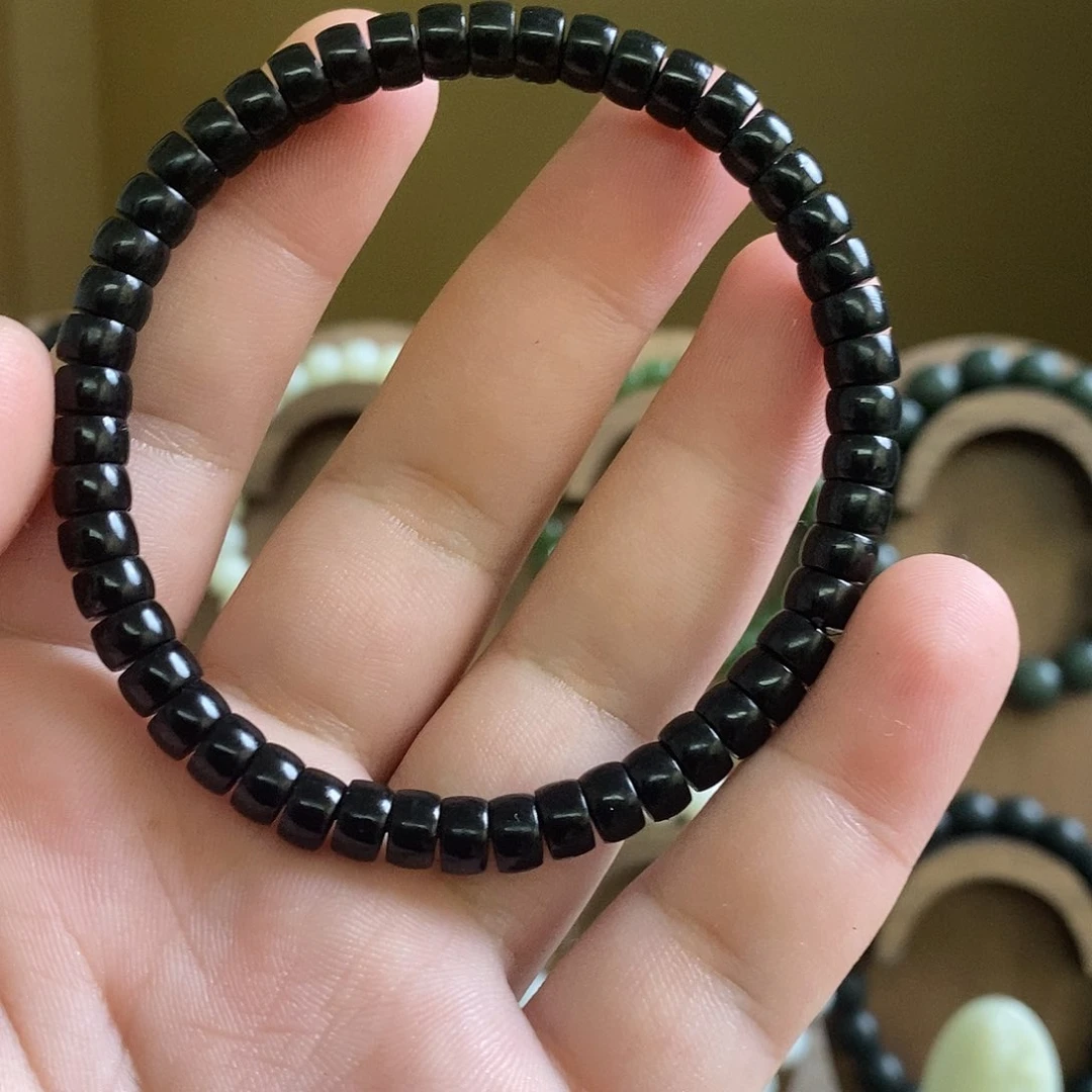 未镶嵌手串和田玉和田玉黑青药片手串卡6
